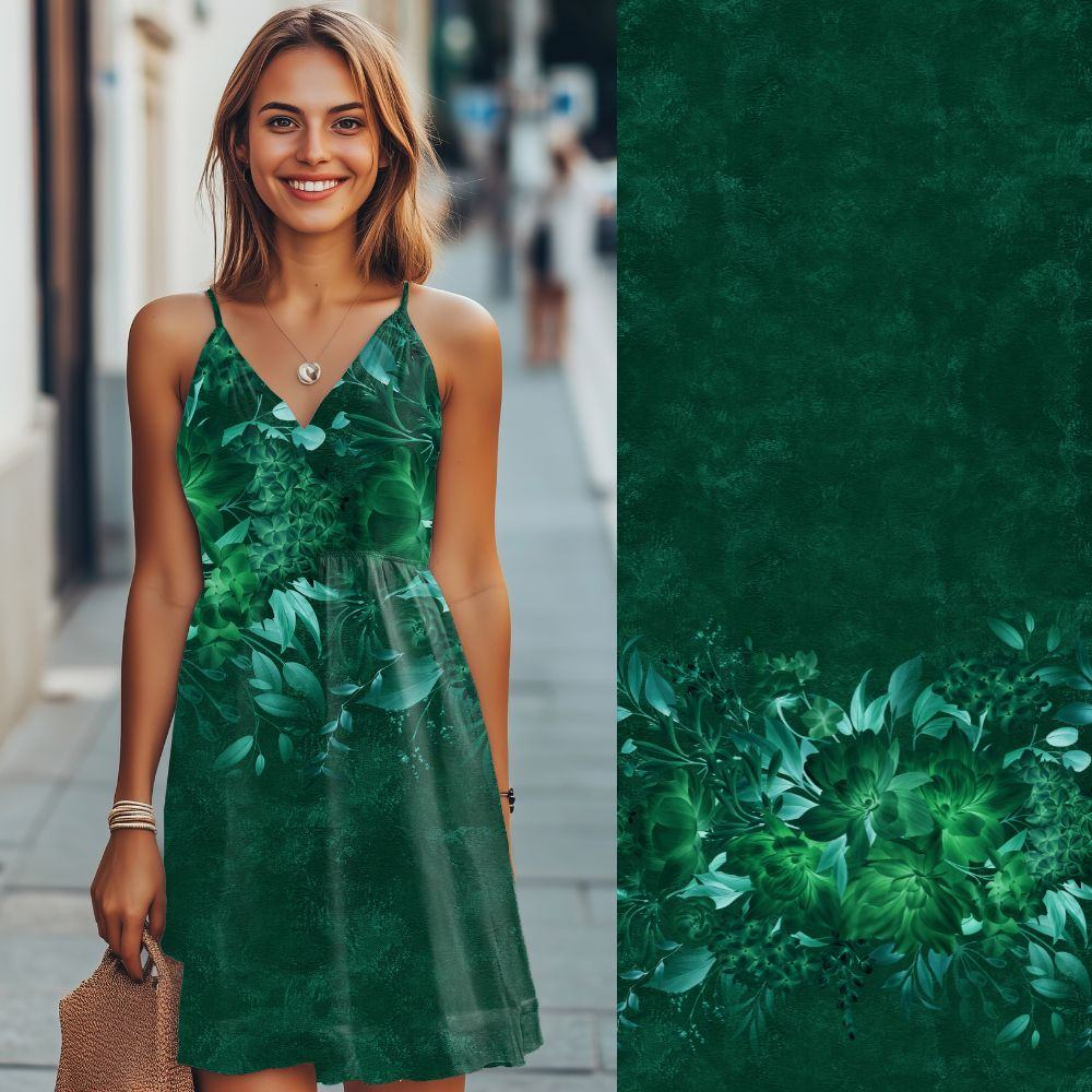 Stoff des Tages: Bio Viskosejersey mit Überbreite (Stoffbreite ca. 170 cm): Eigenproduktion Enchanted Midnight  (Bordüre) von Graustufen-Stoffe